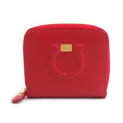 サルヴァトーレフェラガモ Salvatore Ferragamo 二つ折り財布 ガンチーニ レザー レッド レディース【中古】 r10831a