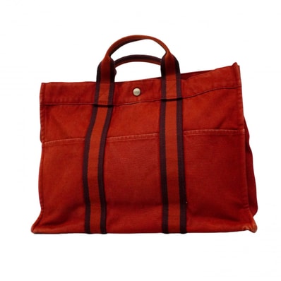 【6cc4158】エルメス トートバッグ フールトゥMM キャンバス レッド シルバー金具【中古】レディース