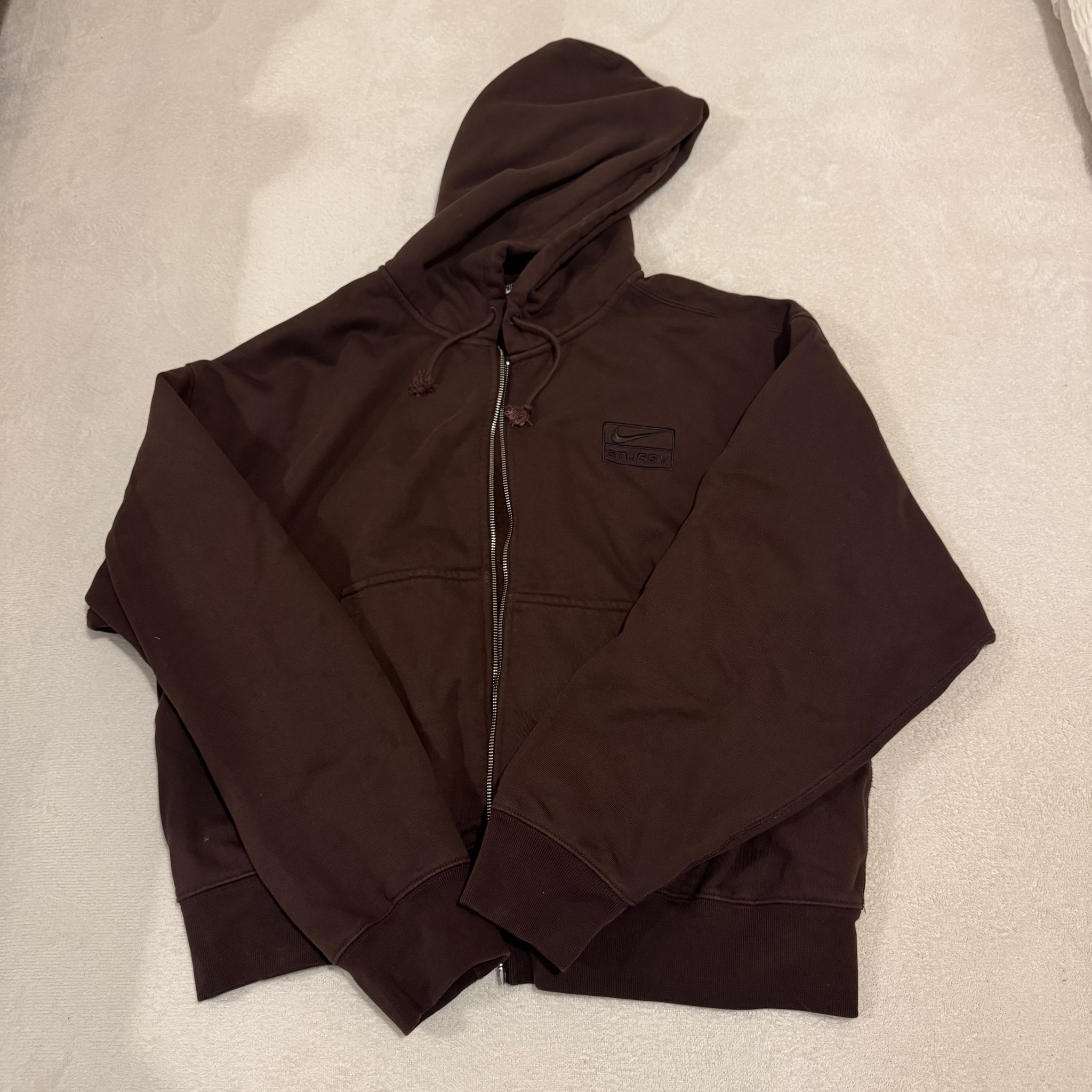Stussy x Nike Stone Washed Fleece Zip Hoodie "Dark Cinder" (US Size) FJ9175-261