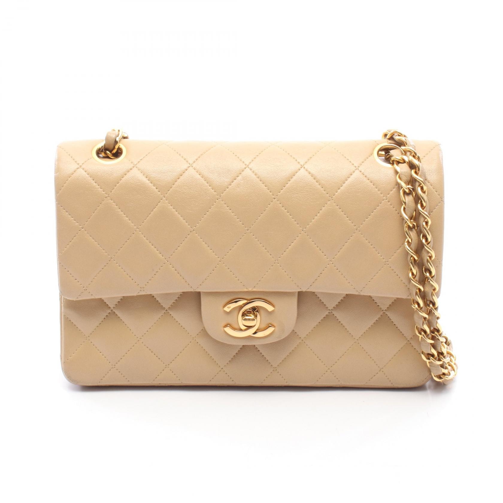 シャネル CHANEL マトラッセ Wフラップ ショルダーバッグ バッグ ラムスキン(羊革) レディース ベージュ系 【中古】