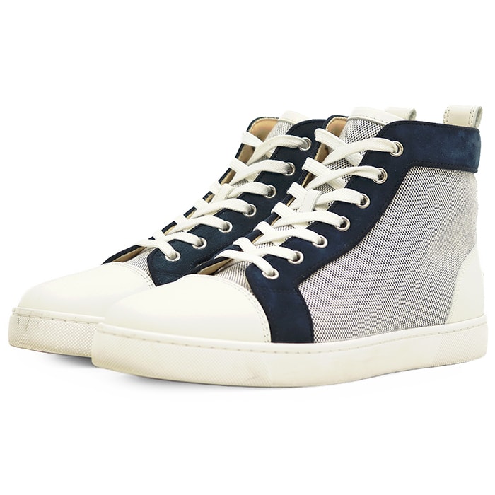 SALE【美品】Christian Louboutin クリスチャンルブタン ハイカットスニーカー サイズ 40.5 メンズ LOUIS ORLATO FLAT ロゴ メタルパッチ シューズ 靴 箱/袋付属 ホワイト ネイビー 白 紺