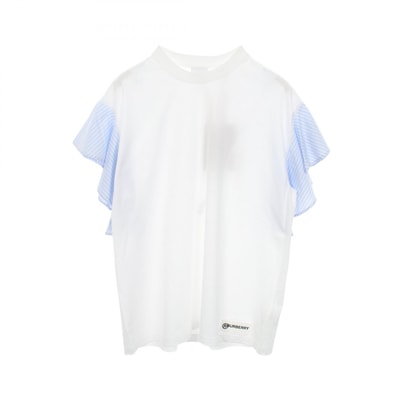 バーバリー BURBERRY ストライプ フリル袖 半袖Tシャツ 衣料品 トップス コットン レディース ホワイト系 / ブルー系 8029573 【中古】