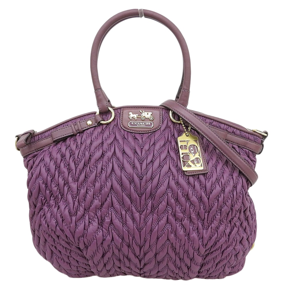 コーチ 美品 マディソン シェブロン 2wayバッグ トートバッグ レディース パープル 70th記念モデル