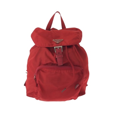 PRADA プラダ テスート 三角ロゴプレート レッド シルバー金具 ナイロン リュクサック バックパック 601812 【中古】