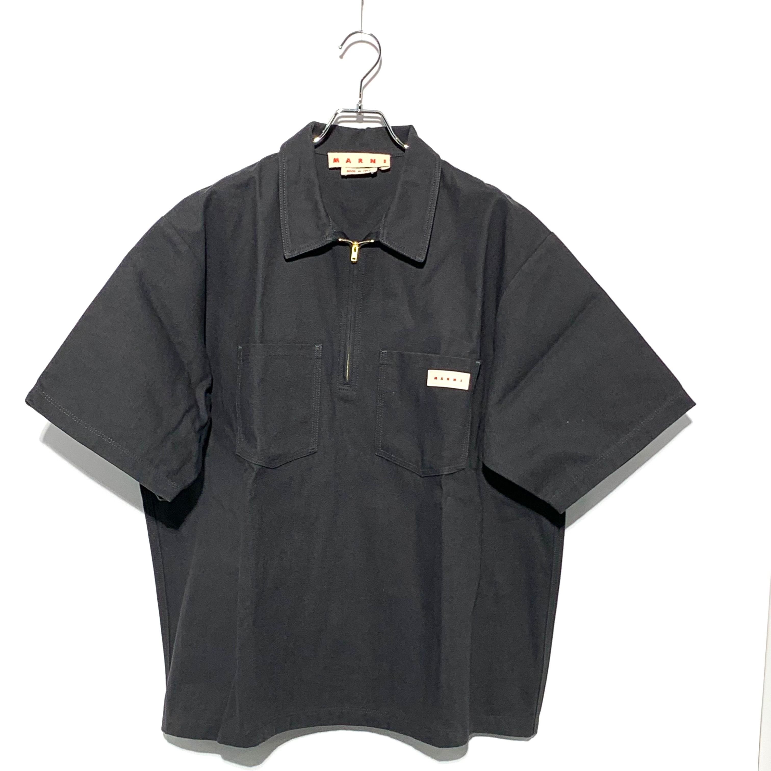 MARNI Workwear Gabardine Short-Sleeve Zip Polo "Granite"