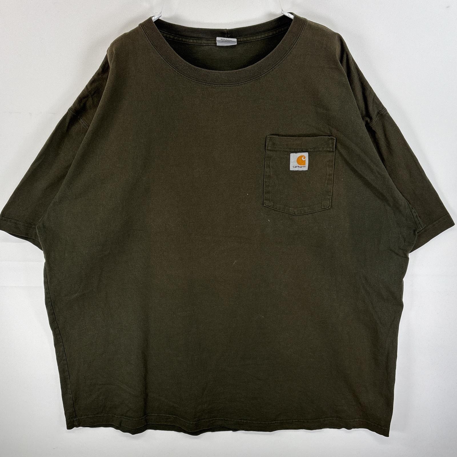 古着 カーハート Carhartt 半袖Tシャツ 肉厚 ワンポイント ロゴ 大きいサイズ 2XL  グリーン系 無地 メンズ