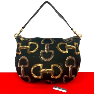 GUCCI グッチ ホースビット キャンバス レザー ショルダーバッグ ブラック
99896