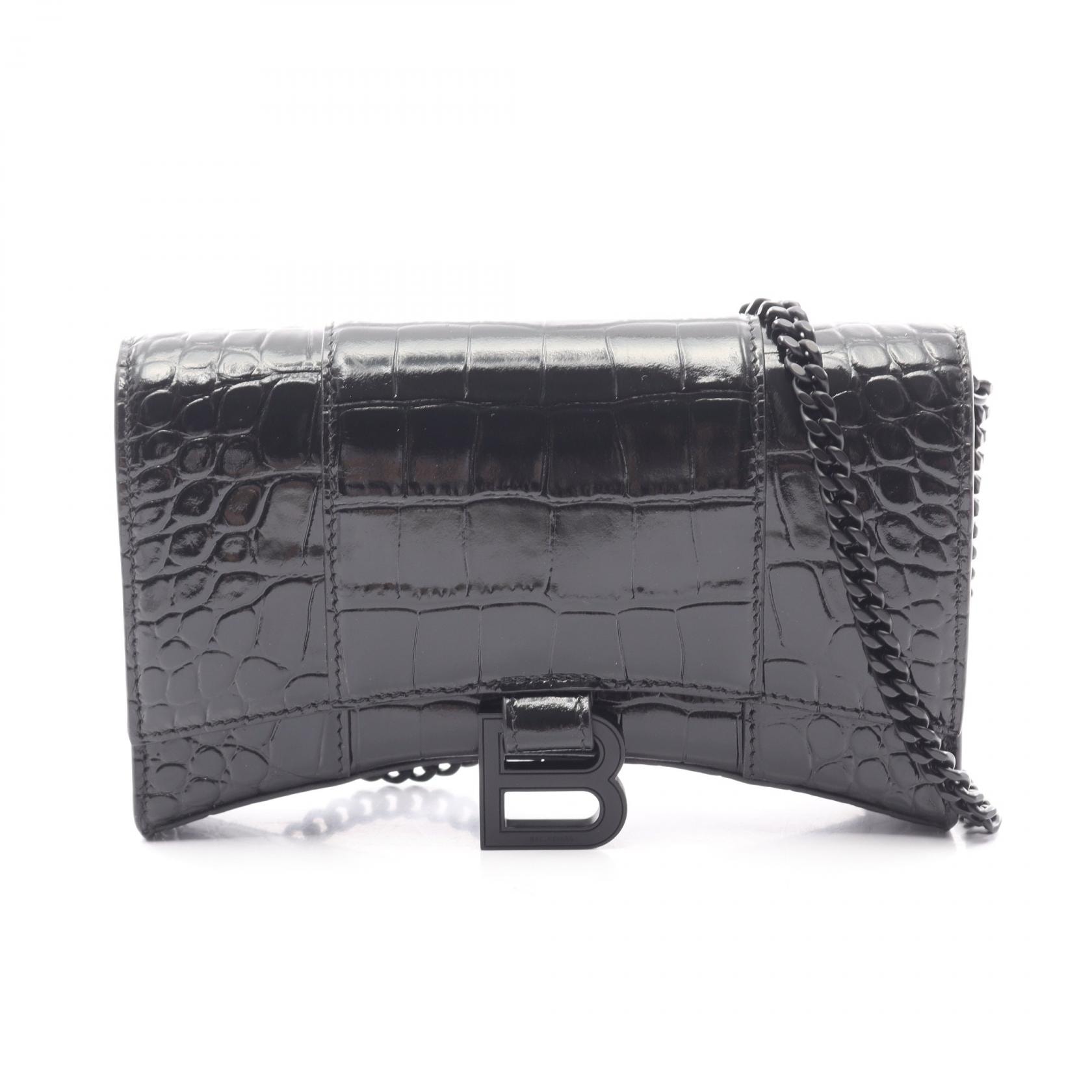 バレンシアガ BALENCIAGA アワーグラス 型押し ショルダーバッグ バッグ レザー レディース ブラック系 656050 【中古】