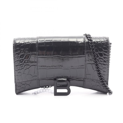 バレンシアガ BALENCIAGA アワーグラス 型押し ショルダーバッグ バッグ レザー レディース ブラック系 656050 【中古】
