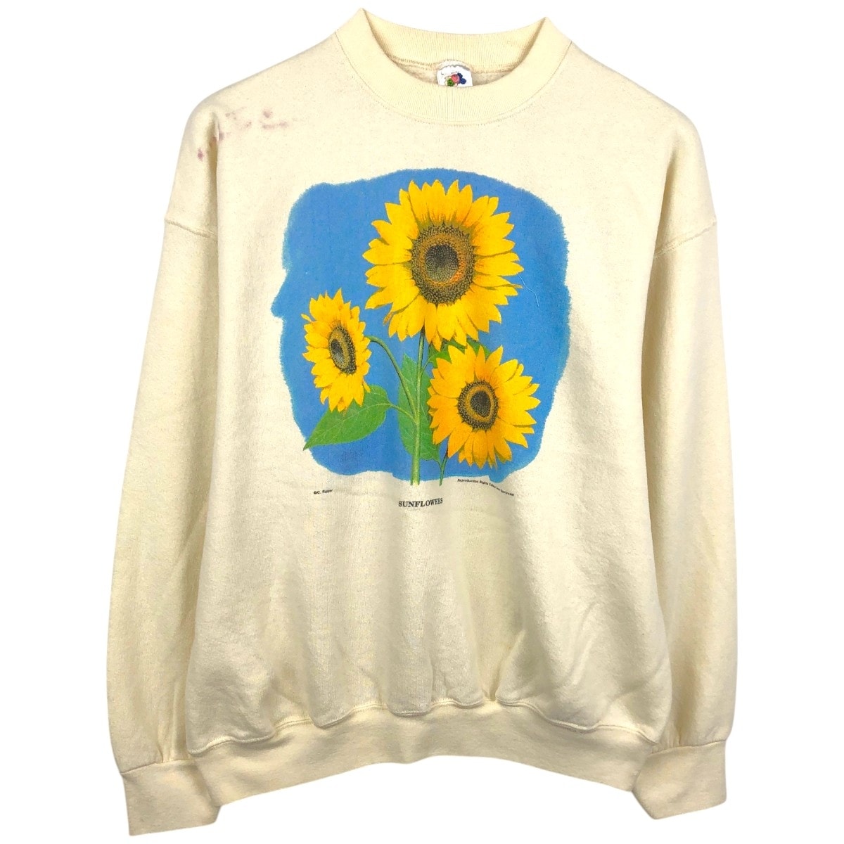 古着 90年代 フルーツオブザルーム FRUIT OF THE LOOM 花柄 ひまわり柄 プリントスウェットシャツ トレーナー USA製 メンズL相当 ヴィンテージ/eaa671746
