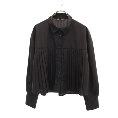 ZARA ザラ 長袖 プリーツ シャツ M ブラック ブラウス
