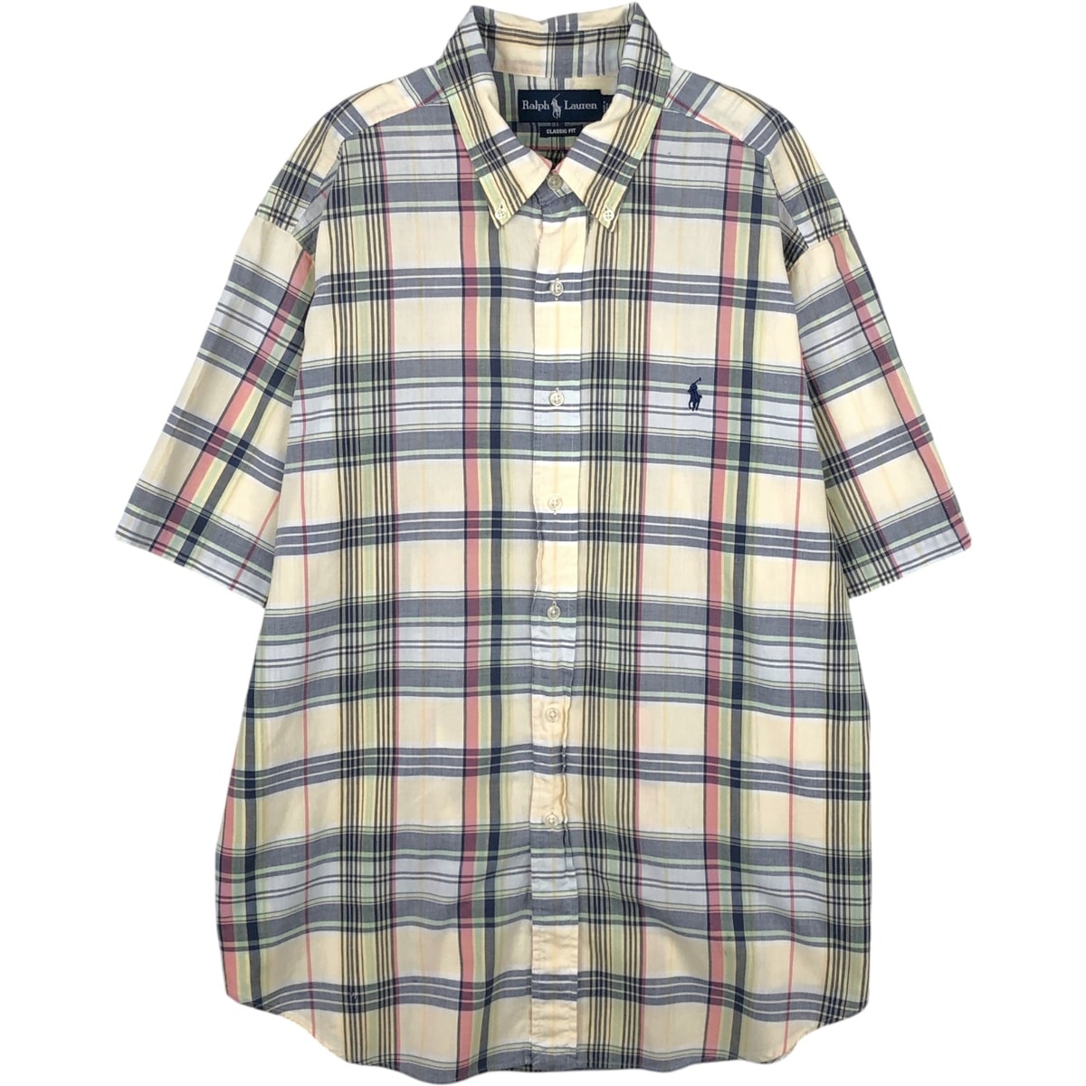 古着 ラルフローレン Ralph Lauren CLASSIC FIT クラシックフィット マドラスチェック 半袖 ボタンダウン チェックシャツ メンズXL相当/eaa653057