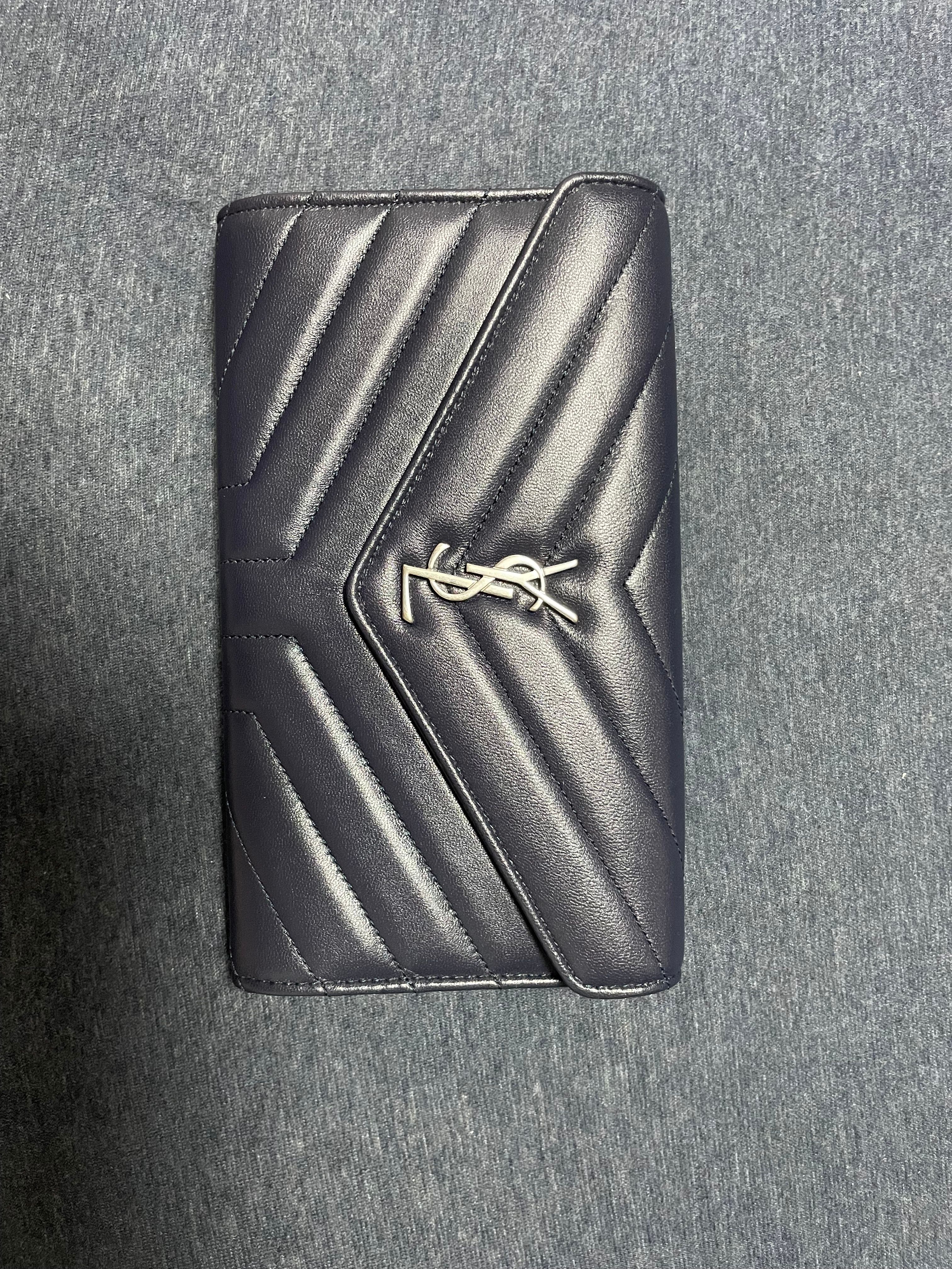 Saint Laurent Flap Large Wallet In Grain De Black Embossed Leather "Black"