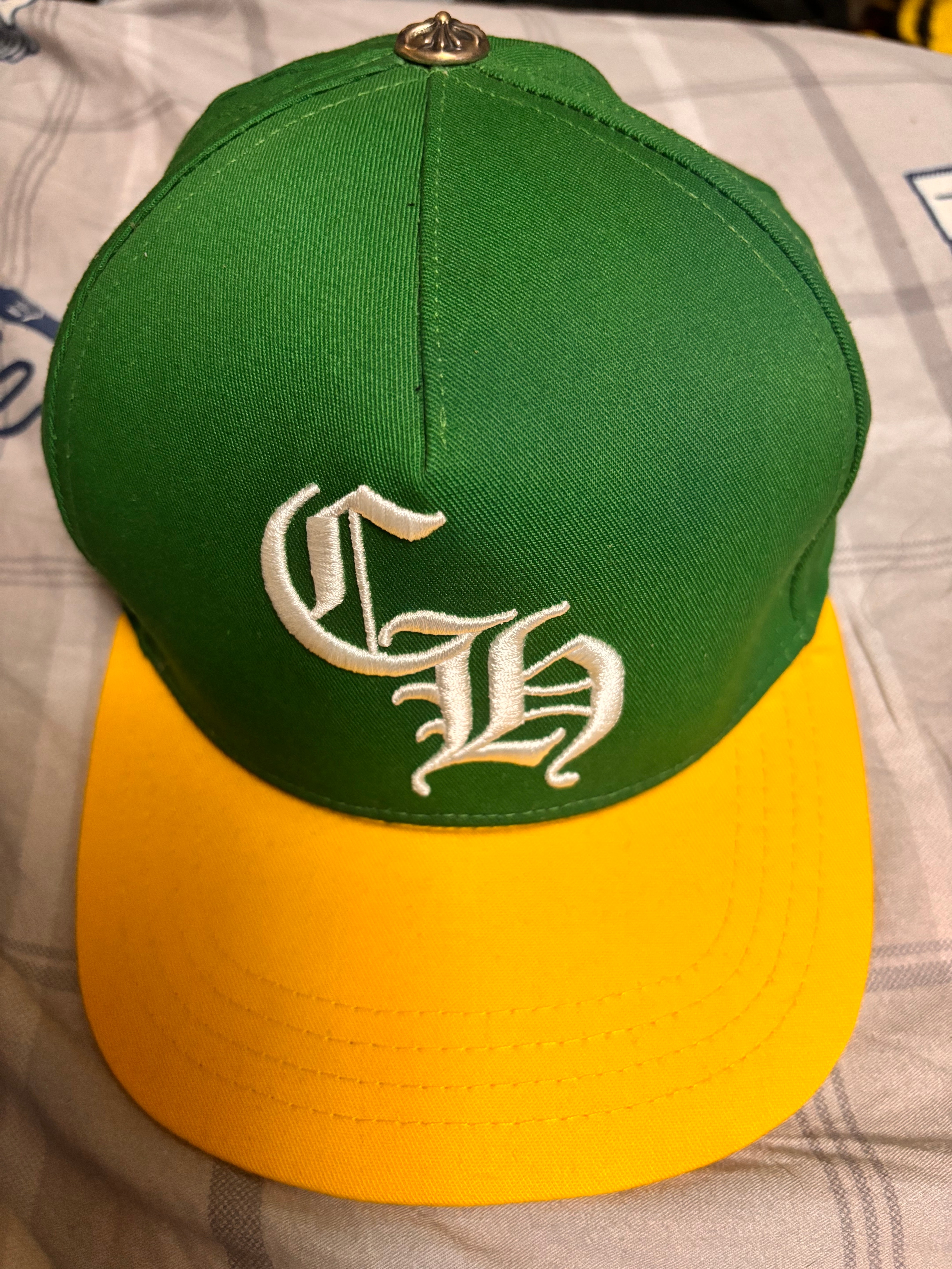 Chrome Hearts Baseball Trucker Cross Ball Cap "Green/Yellow"