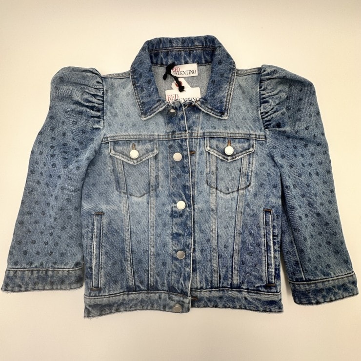 RED VALENTINO(レッドヴァレンティノ)デニムジャケット ドット柄 パフスリーブ インディゴ コットン サイズ40 URODC01K5HU【中古】