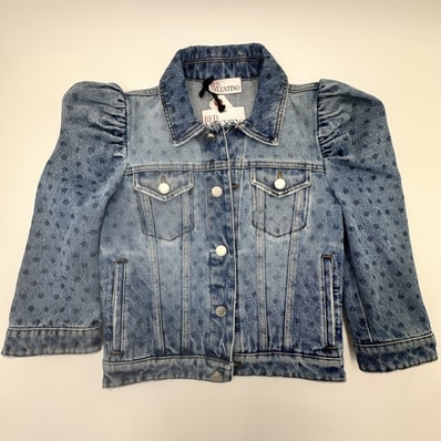 RED VALENTINO(レッドヴァレンティノ)デニムジャケット ドット柄 パフスリーブ インディゴ コットン サイズ40 URODC01K5HU【中古】