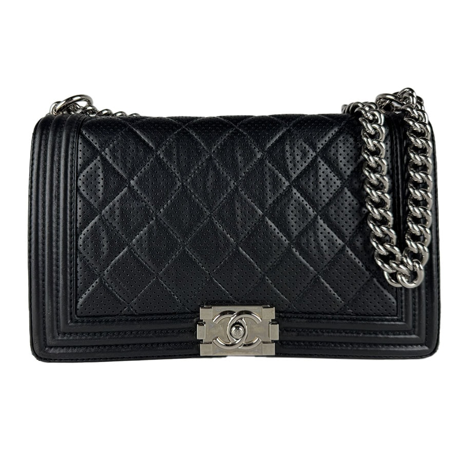 シャネル CHANEL ショルダーバッグ ボーイシャネル レザー ブラック シルバー レディース【中古】 z10782