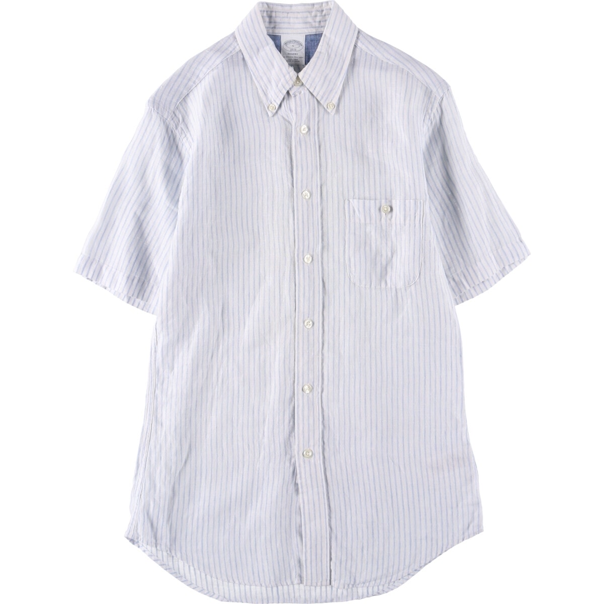 古着 ブルックスブラザーズ Brooks Brothers 1818 ストライプ柄 ボタンダウン 半袖 リネンシャツ メンズS相当/eaa553602