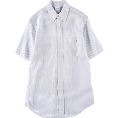 古着 ブルックスブラザーズ Brooks Brothers 1818 ストライプ柄 ボタンダウン 半袖 リネンシャツ メンズS相当/eaa553602