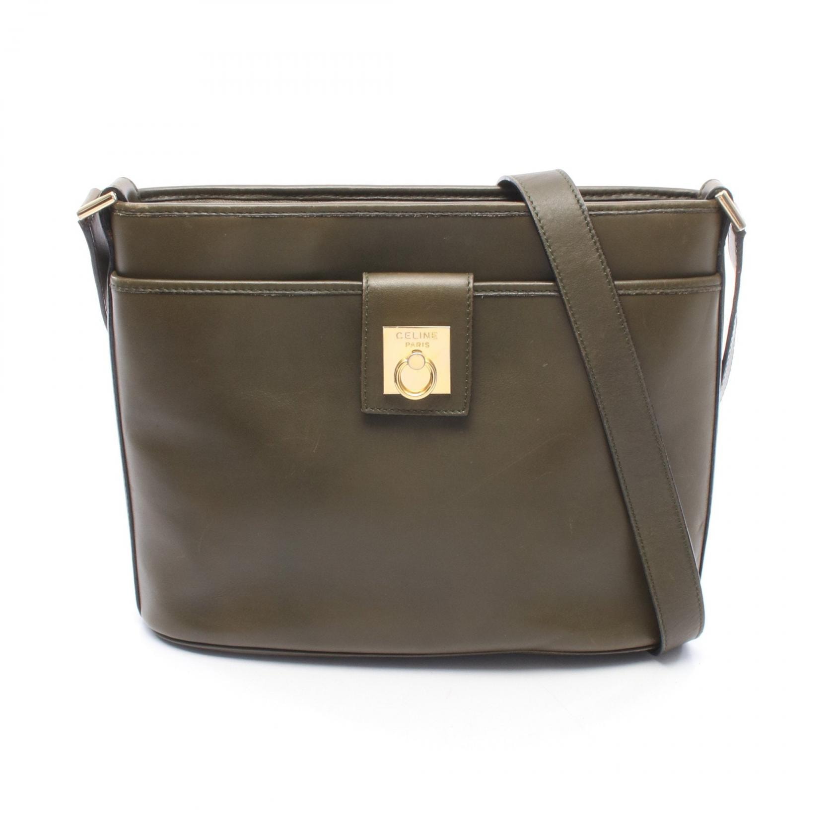 セリーヌ CELINE ガンチーニ ショルダーバッグ バッグ レザー レディース カーキ系 【中古】