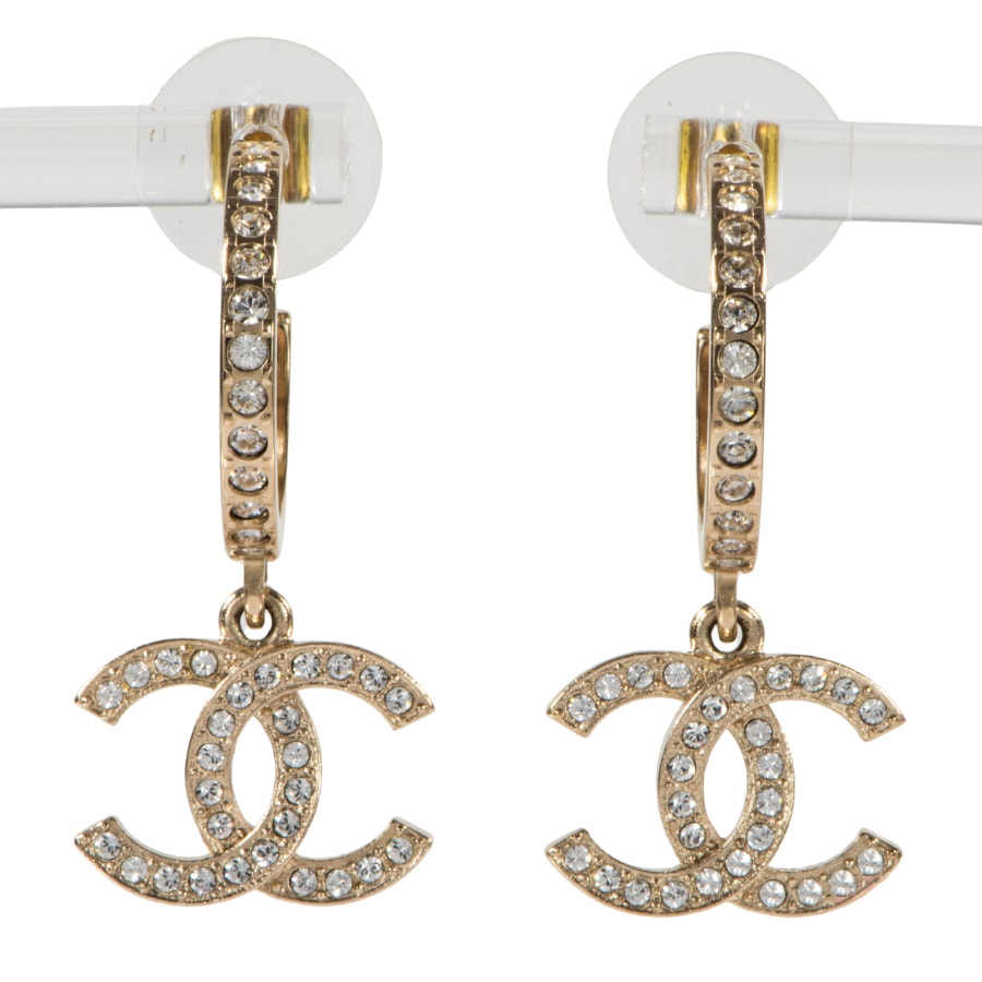 CHANEL シャネル ココマーク ピアス メタル ラインストーン ゴールド【中古】