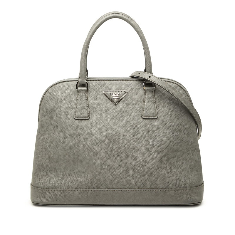 プラダ 三角ロゴプレート ハンドバッグ ショルダーバッグ 2WAY BN2558 グレー サフィアーノレザー レディース PRADA 中古