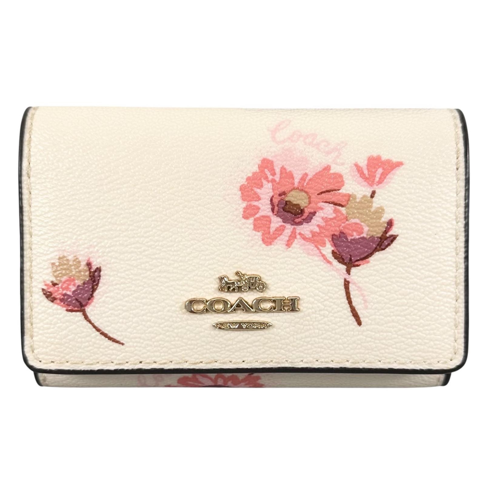 美品 COACH コーチ 花柄・ボタニカル キーケース レザー ベージュ レディース【中古】