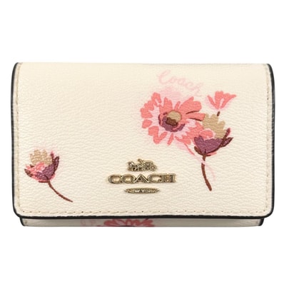 美品 COACH コーチ 花柄・ボタニカル キーケース レザー ベージュ レディース【中古】