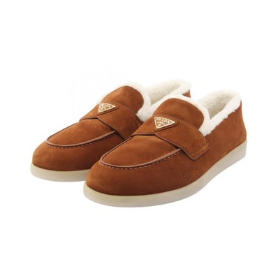 プラダ PRADA トライアングルロゴ ローファー 靴 スウェード シアリング メンズ ブラウン系 2DG124 【中古】