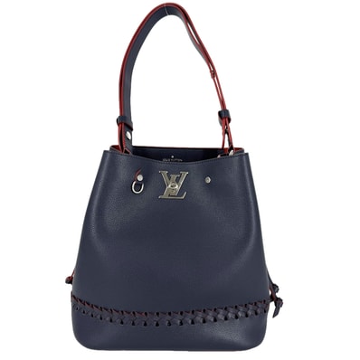 LOUIS VUITTON ルイヴィトン ショルダーバッグ ロックミーバケット 肩掛け 斜め掛け M54681 レザー ネイビー 紺 レッド 赤 シルバー金具 レディース【中古品】