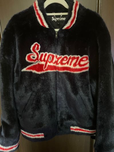 Supreme Faux Fur Varsity Jacket "Navy"