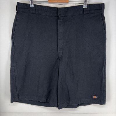 古着 ディッキーズ Dickies パンツ ワーク ハーフ ジッパーフライ ショート 大きいサイズ ワンポイントロゴ w42 ブラック系 メンズ