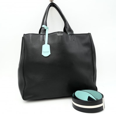 TIFFANY & Co.(ティファニー)2WAY トートバッグ ショルダーバッグ ブラック グレインカーフスキン レザー シルバー金具 レディース【中古】