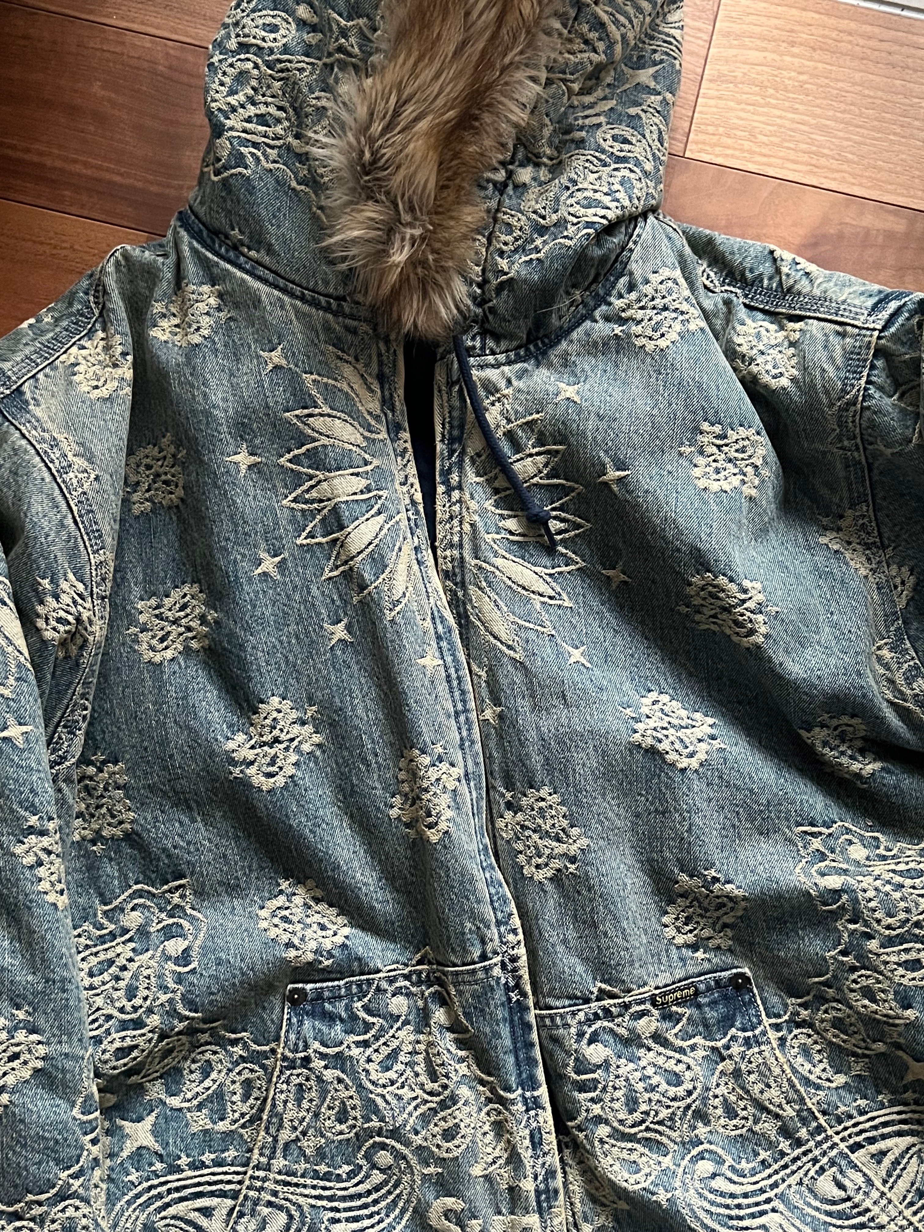 Supreme Bandana Jacquard Denim Hooded Work Jacket "Blue"