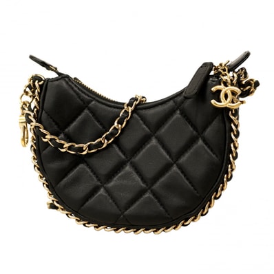 【6ce6480】シャネル ポシェット マトラッセ スモールホーボー ラムスキン ブラック シャンパンゴールド金具【中古】レディース