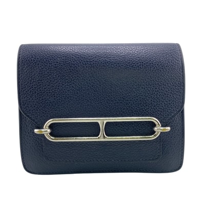 エルメス HERMES ポシェット ルリ スリム コンパクトウォレット ミニ財布 コインケース フラップ ネイビー