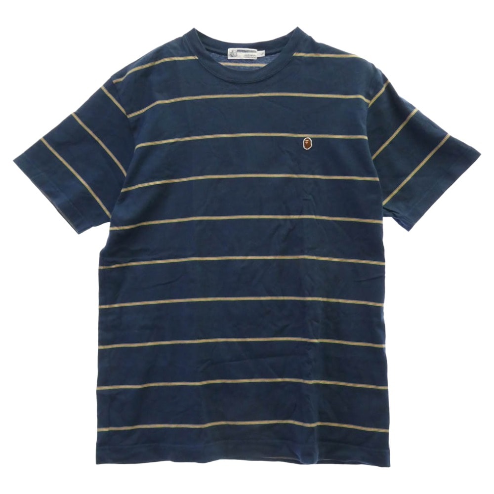 A BATHING APE アベイシングエイプ Tシャツ 猿ロゴパッチ ボーダー 半袖 Tシャツ ダークネイビー系 L【中古】