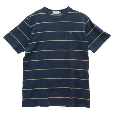 A BATHING APE アベイシングエイプ Tシャツ 猿ロゴパッチ ボーダー 半袖 Tシャツ ダークネイビー系 L【中古】