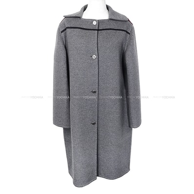 HERMES エルメス トレンチコート 襟付 Wライン セリエ ボタン グレー カシミヤ100% #42 シルバー金具 新品同様【中古】
