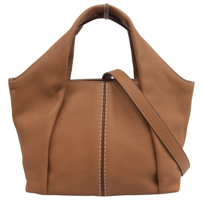 トッズ 美品 SHIRT SHOPPING BAG SMALL レザー ハンドバッグ レディース ブラウン
