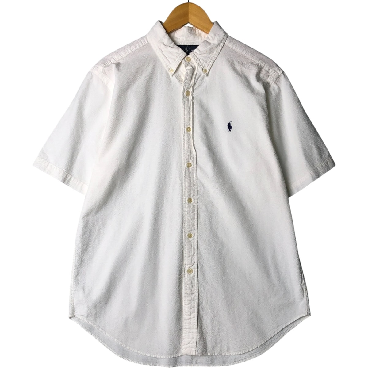 古着 ラルフローレン Ralph Lauren CLASSIC FIT シアサッカー 半袖 ボタンダウン ストライプシャツ メンズL相当/eaa581388
