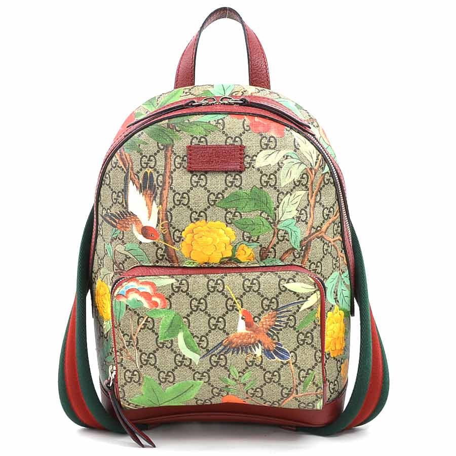 グッチ GUCCI リュック GGスプリームキャンバス/レザー ベージュブラウン/レッド/マルチカラー レディース【中古】 e60436g