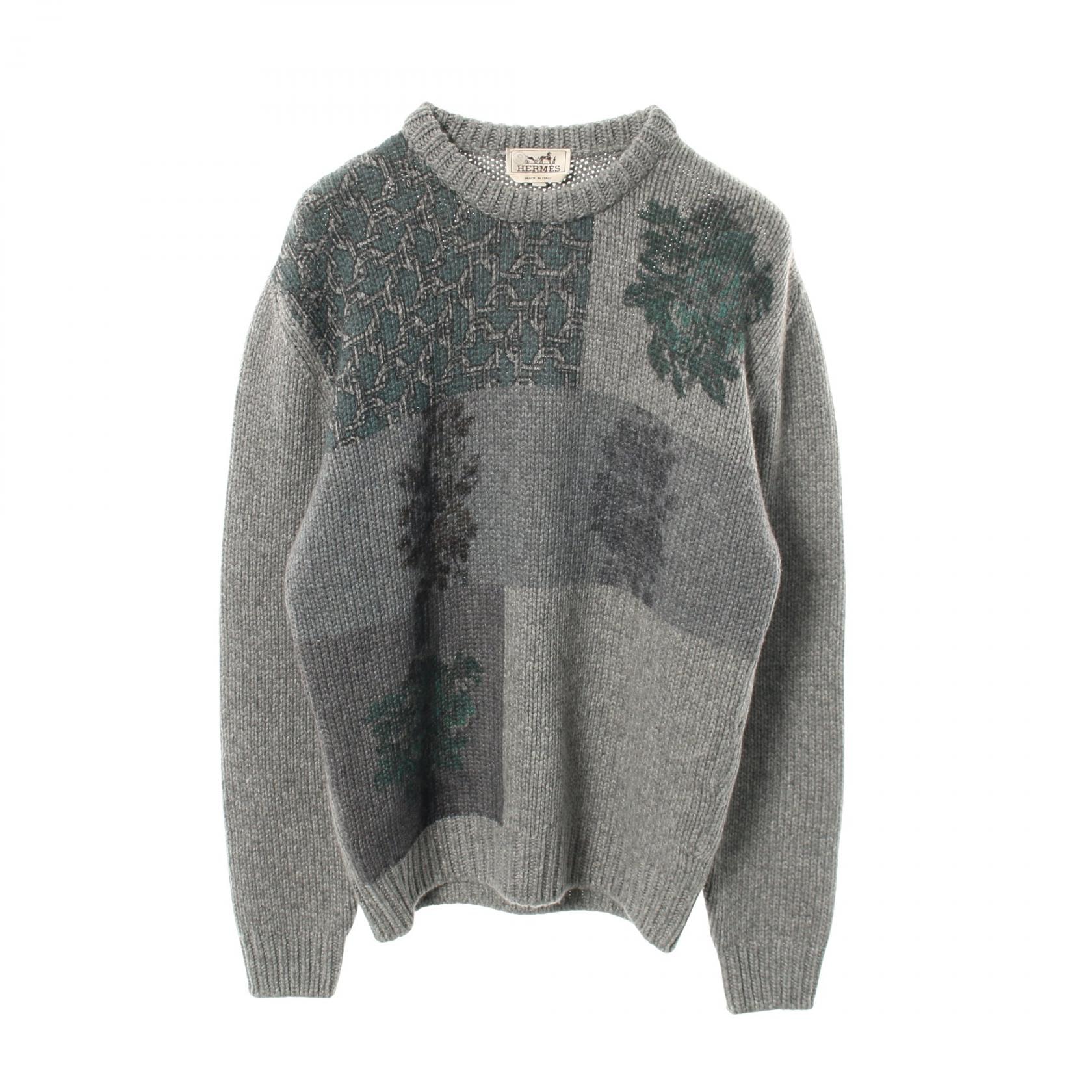 エルメス HERMES Decalcomanie ニット 衣料品 トップス カシミヤ メンズ グレー系 / グリーン系 【中古】