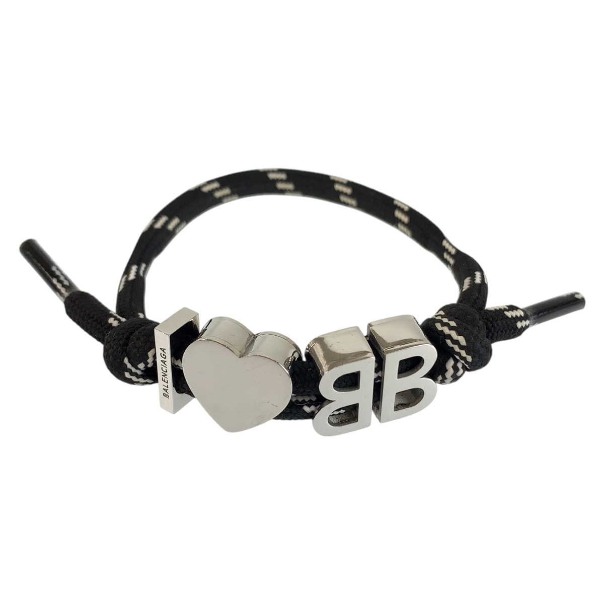 美品 BALENCIAGA バレンシアガ I Love BB ブラック シルバー 真鍮 ポリエステル/ バングル ブレスレット 604544 【中古】
