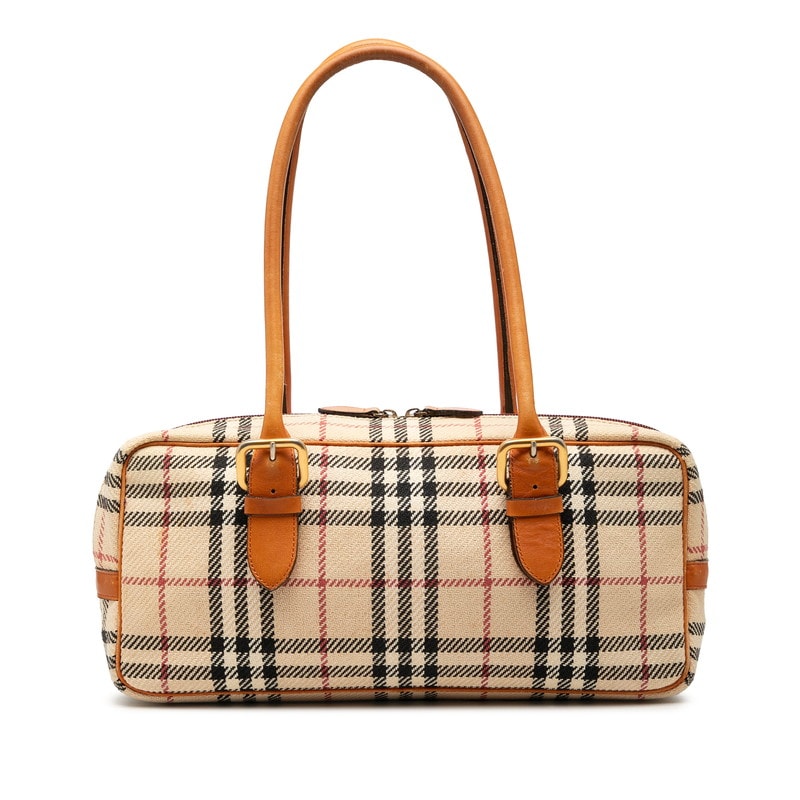 バーバリー ノバチェック トートバッグ ショルダーバッグ ベージュ マルチカラー キャンバス レザー レディース BURBERRY 【中古】
