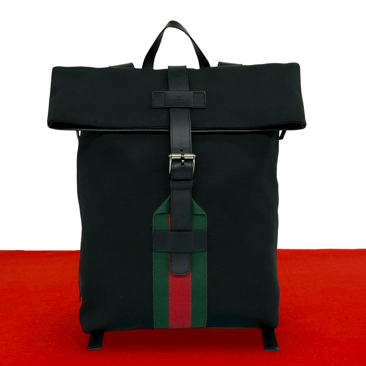 GUCCI グッチ シェリーライン キャンバス レザー リュックサック ブラック
 18341
