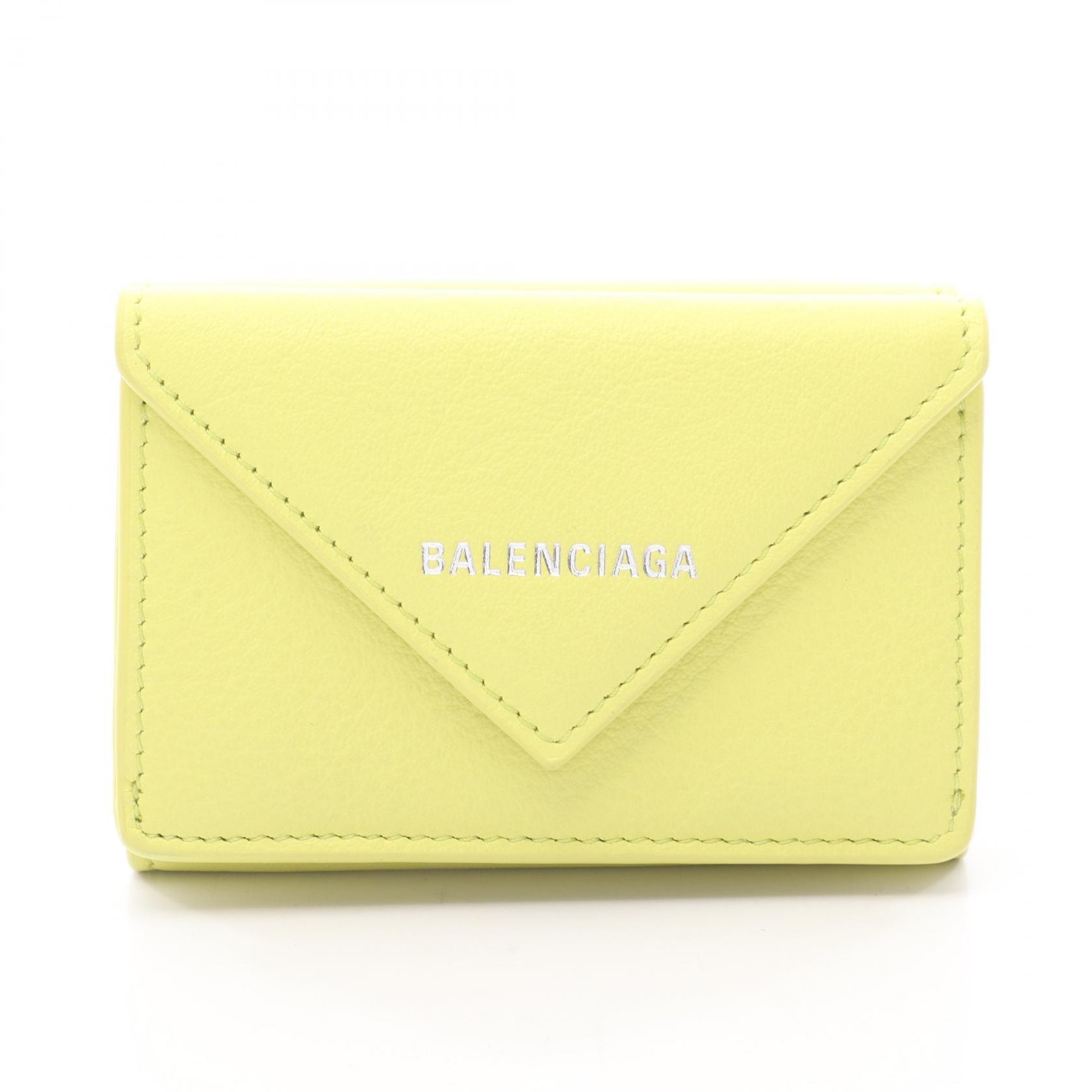 バレンシアガ BALENCIAGA ペーパーミニウォレット 三つ折り財布 財布 レザー レディース イエロー系 391446 【中古】