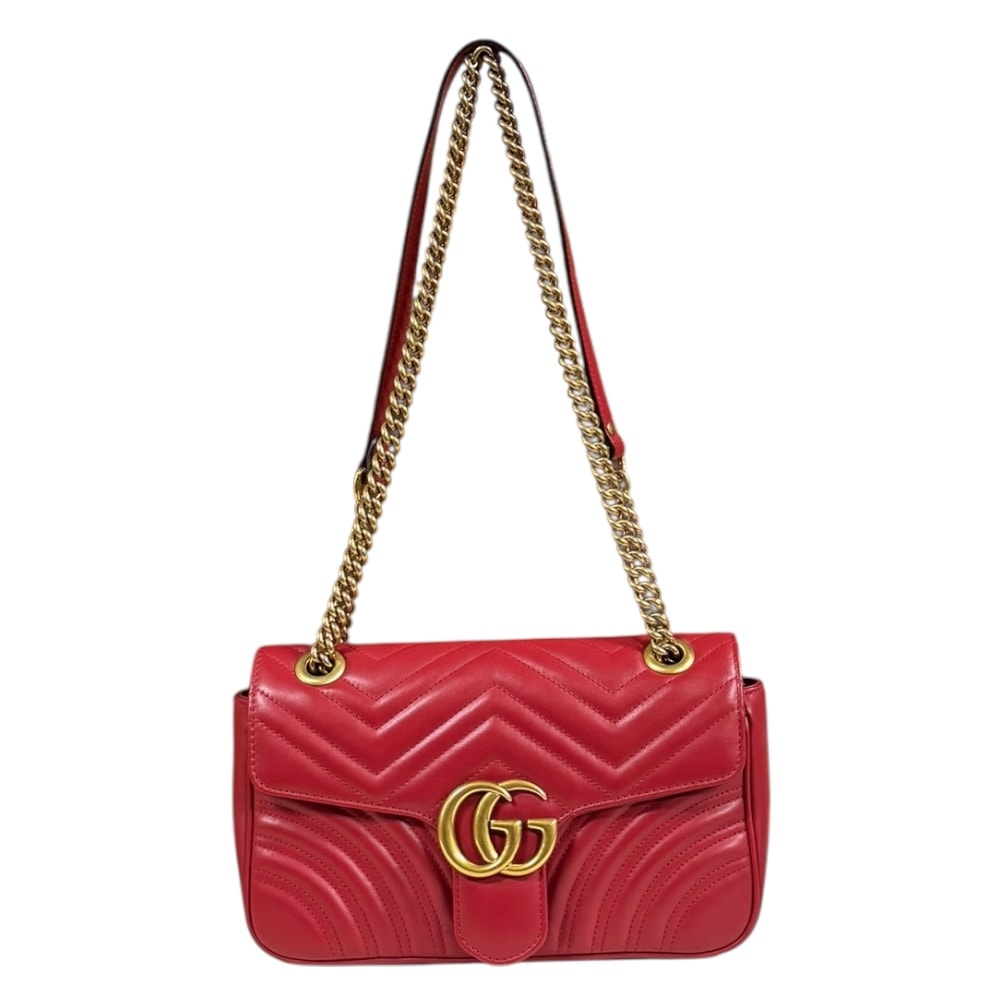 グッチ GGマーモント ショルダーバッグ レザー 443497 レッド レディース GUCCI  中古
