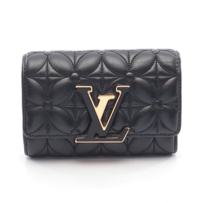 ルイ・ヴィトン LOUIS VUITTON ポルトフォイユ カプシーヌ コンパクト フラワーキルティング 三つ折り財布 財布 レザー レディース ブラック系 M83666 【中古】