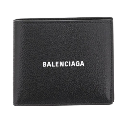 BALENCIAGA バレンシアガ Cash Square Folded ウォレット 二つ折り財布 594549 レザー ブラック メンズ【中古】